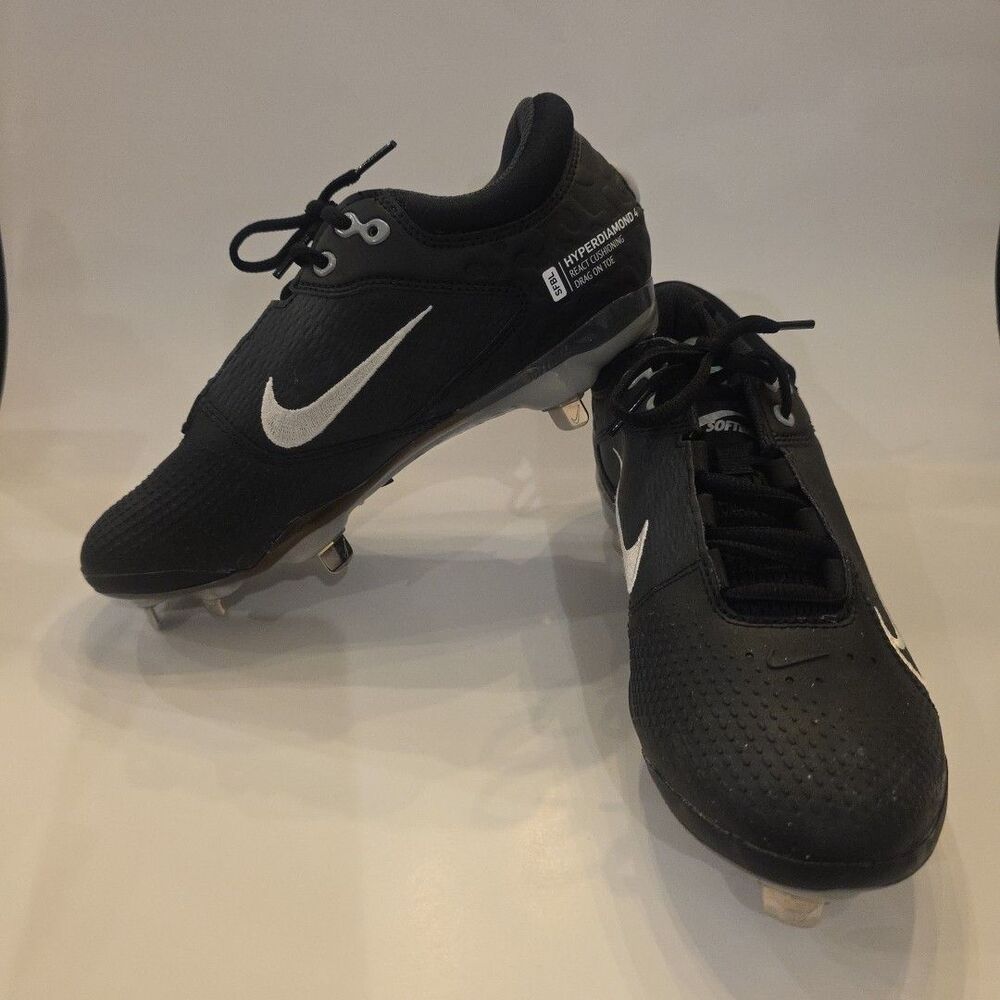NIKE Hyperdiamond Elite 4‎ Black Softball Metal Cleat Size 7 Reinforced Toe NWOT